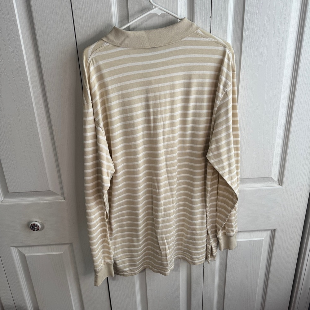 Turnbury Cream White Striped Henley Long Sleeve Polo Men's Size Large Business - Picture 6 of 6